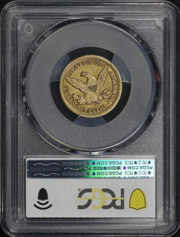 Reverse of this 1854-D Liberty Head $5 Large D PCGS XF-45
