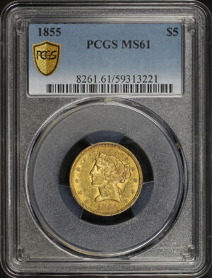 Obverse of this 1855 Liberty Head $5 PCGS MS-61