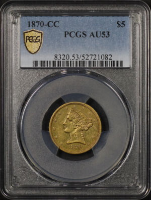 Obverse of this 1870-CC Liberty Head $5 PCGS AU-53