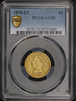 Obverse of this 1870-CC Liberty Head $5 PCGS AU-53