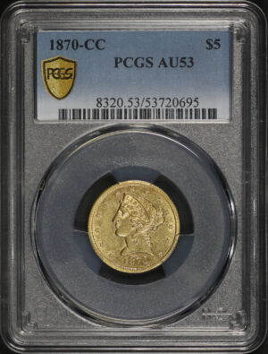 Obverse of this 1870-CC Liberty Head $5 PCGS AU-53