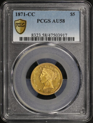 Obverse of this 1871-CC Liberty Head $5 PCGS AU-58