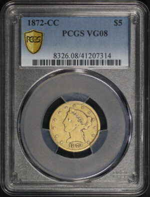 Obverse of this 1872-CC Liberty Head $5 PCGS VG-08