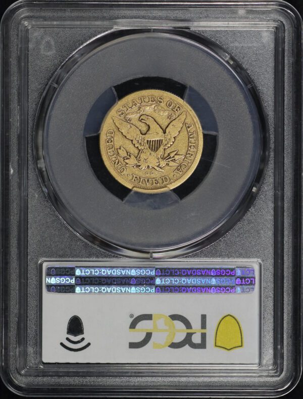 Reverse of this 1872-CC Liberty Head $5 PCGS VG-08