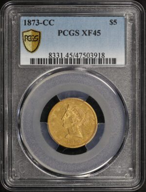 Obverse of this 1873-CC Liberty Head $5 PCGS XF-45