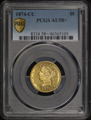 Obverse of this 1874-CC Liberty Head $5 PCGS AU-58+