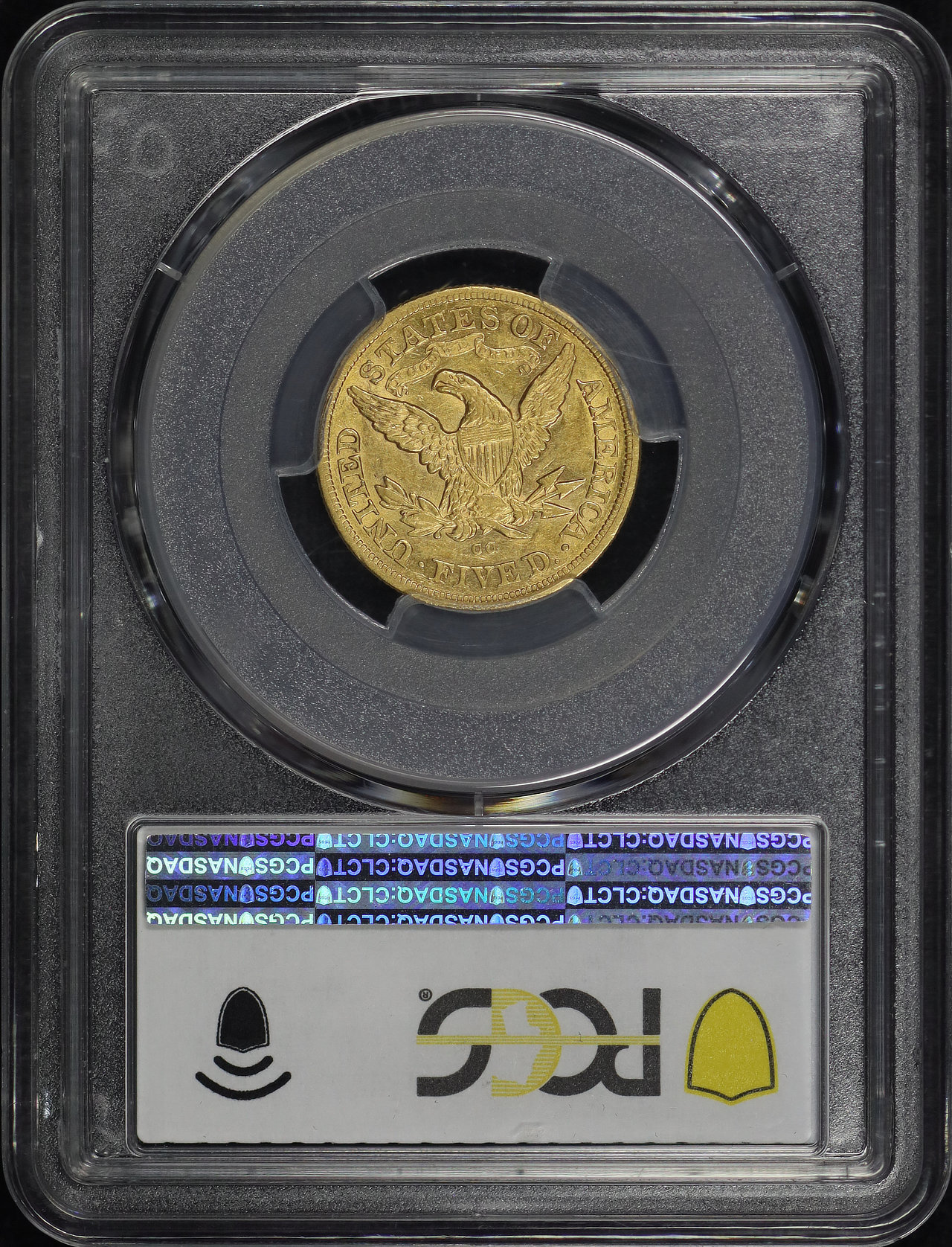 Reverse of this 1877-CC Liberty Head $5 PCGS AU-55
