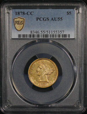 Obverse of this 1878-CC Liberty Head $5 PCGS AU-55