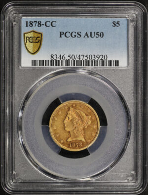 Obverse of this 1878-CC Liberty Head $5 PCGS AU-50