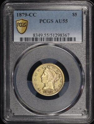 Obverse of this 1879-CC Liberty Head $5 PCGS AU-55