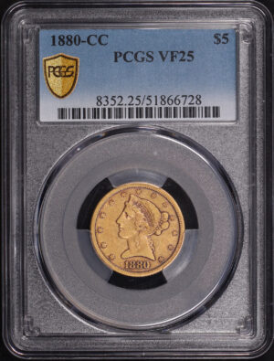 Obverse of this 1880-CC Liberty Head $5 PCGS VF-25