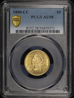 Obverse of this 1880-CC Liberty Head $5 PCGS AU-58