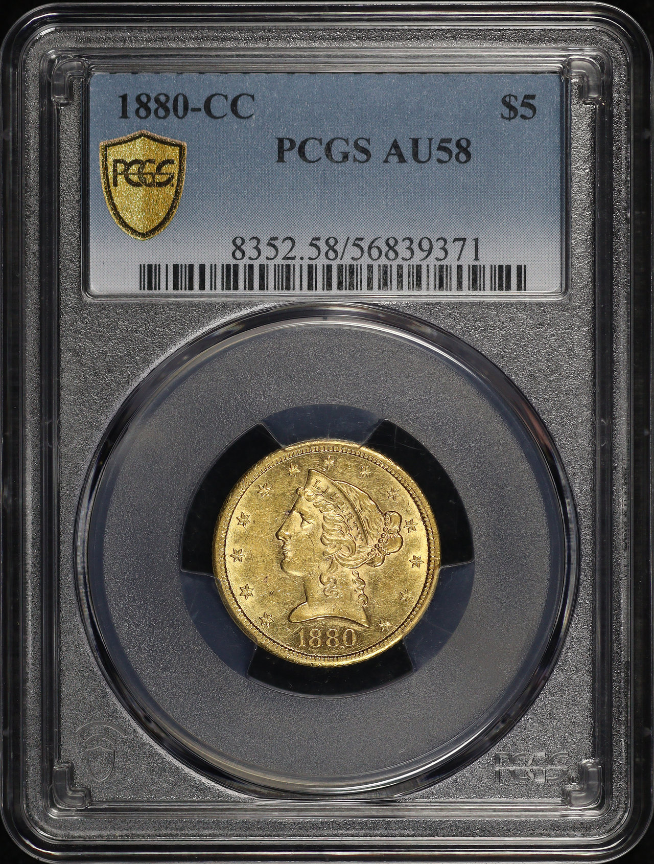 Obverse of this 1880-CC Liberty Head $5 PCGS AU-58