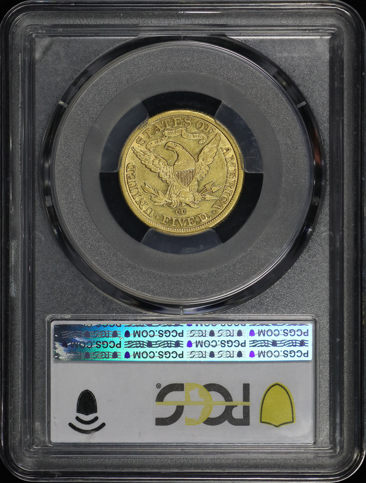 Reverse of this 1881-CC Liberty Head $5 PCGS AU-53