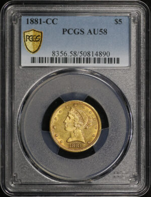 Obverse of this 1881-CC Liberty Head $5 PCGS AU-58