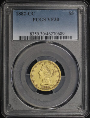 Obverse of this 1882-CC Liberty Head $5 PCGS VF-30