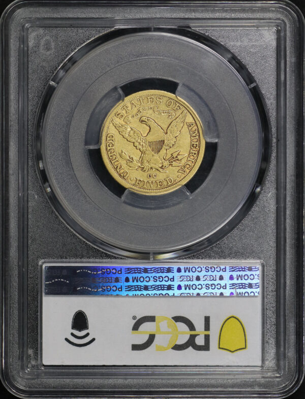 Reverse of this 1882-CC Liberty Head $5 PCGS VF-30