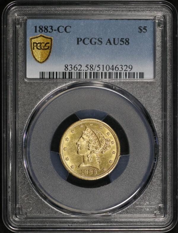 Obverse of this 1883-CC Liberty Head $5 PCGS AU-58