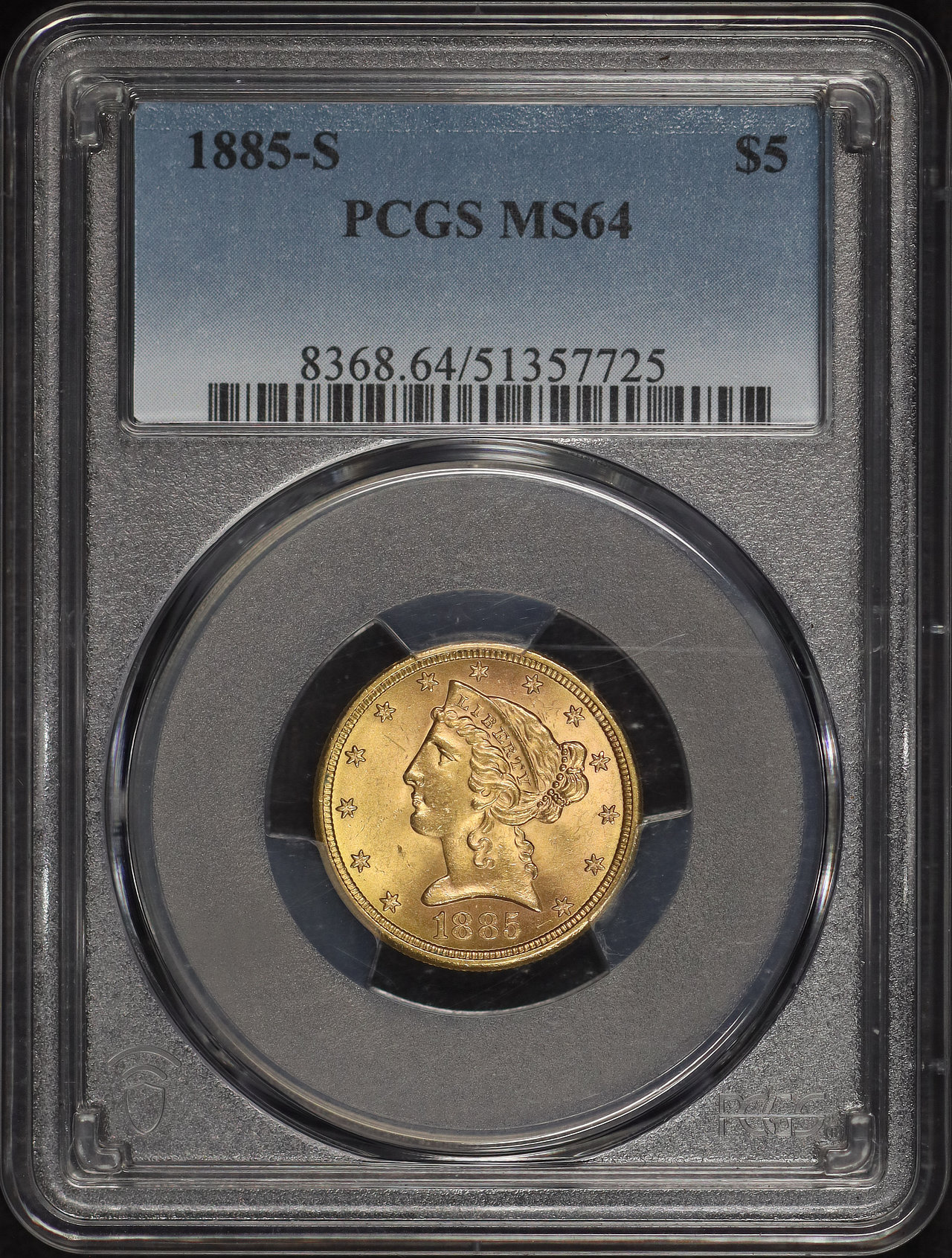 Obverse of this 1885-S Liberty Head $5 PCGS MS-64