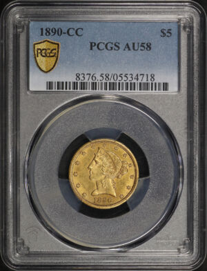 Obverse of this 1890-CC Liberty Head $5 PCGS AU-58