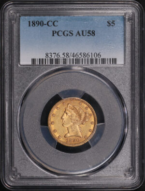 Obverse of this 1890-CC Liberty Head $5 PCGS AU-58