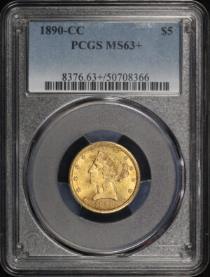 Obverse of this 1890-CC Liberty Head $5 PCGS MS-63+