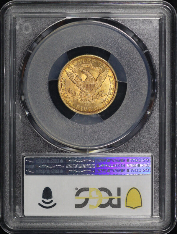 Reverse of this 1890-CC Liberty Head $5 PCGS MS-63+