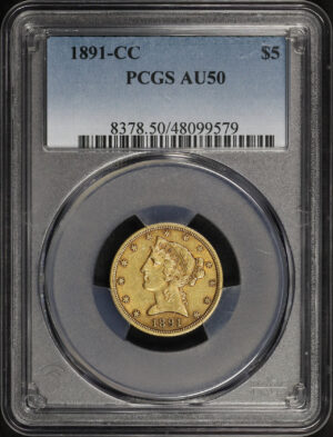 Obverse of this 1891-CC Liberty Head $5 PCGS AU-50