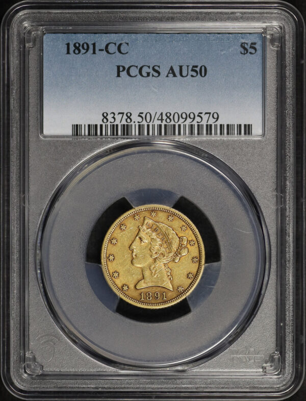 Obverse of this 1891-CC Liberty Head $5 PCGS AU-50
