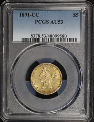 Obverse of this 1891-CC Liberty Head $5 PCGS AU-53