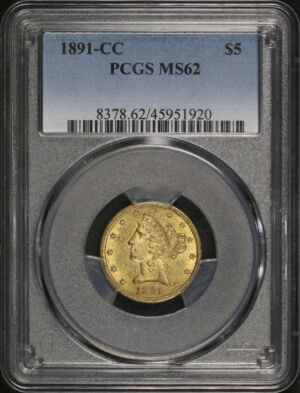 Obverse of this 1891-CC Liberty Head $5 PCGS MS-62