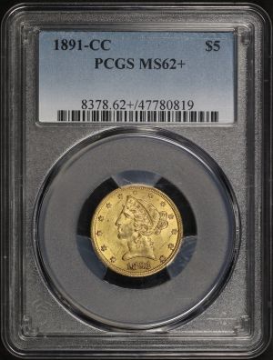 Obverse of this 1891-CC Liberty Head $5 PCGS MS-62+