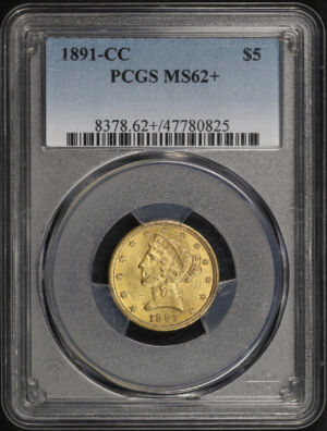 Obverse of this 1891-CC Liberty Head $5 PCGS MS-62+