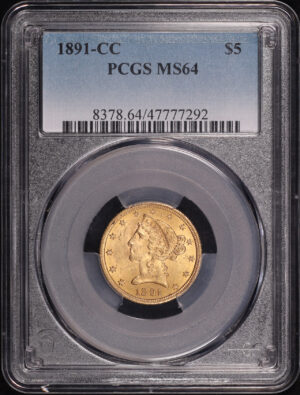 Obverse of this 1891-CC Liberty Head $5 PCGS MS-64