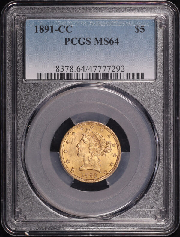 Obverse of this 1891-CC Liberty Head $5 PCGS MS-64