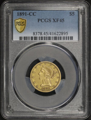 Obverse of this 1891-CC Liberty Head $5 PCGS XF-45