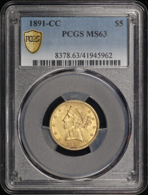 Obverse of this 1891-CC Liberty Head $5 PCGS MS-63