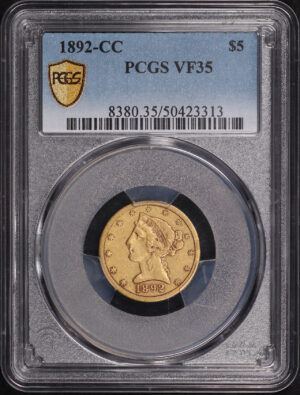 Obverse of this 1892-CC Liberty Head $5 PCGS VF-35