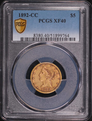 Obverse of this 1892-CC Liberty Head $5 PCGS XF-40