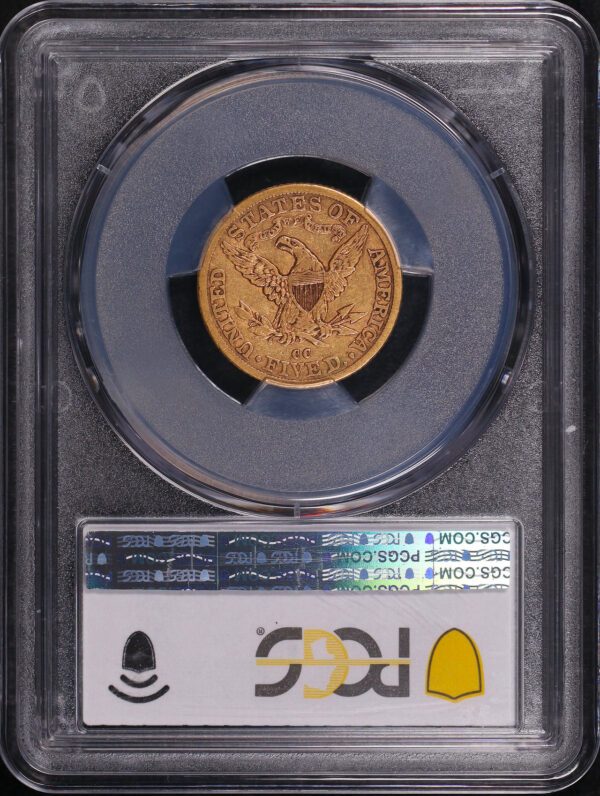 Reverse of this 1892-CC Liberty Head $5 PCGS XF-40