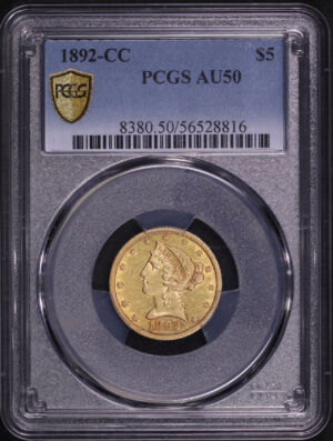 Obverse of this 1892-CC Liberty Head $5 PCGS AU-50