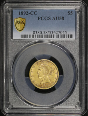 Obverse of this 1892-CC Liberty Head $5 PCGS AU-58