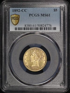 Obverse of this 1892-CC Liberty Head $5 PCGS MS-61