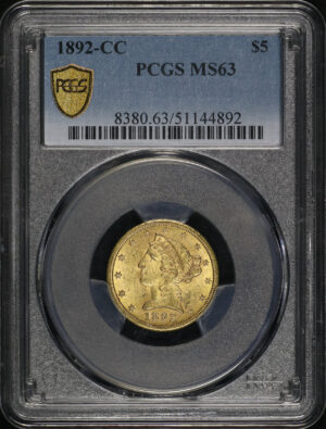 Obverse of this 1892-CC Liberty Head $5 PCGS MS-63