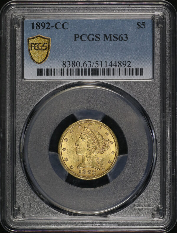 Obverse of this 1892-CC Liberty Head $5 PCGS MS-63