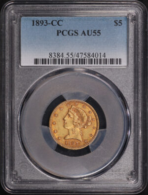Obverse of this 1893-CC Liberty Head $5 PCGS AU-55
