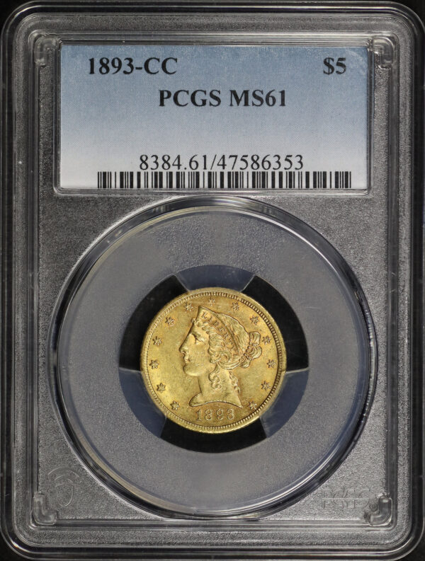 Obverse of this 1893-CC Liberty Head $5 PCGS MS-61