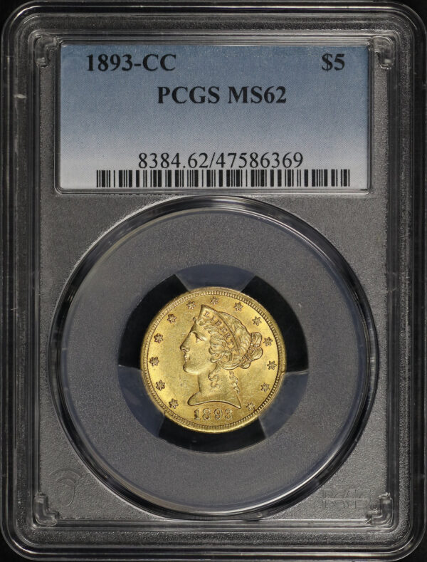 Obverse of this 1893-CC Liberty Head $5 PCGS MS-62