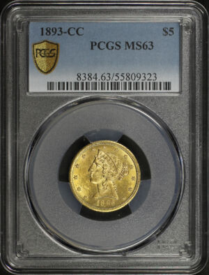 Obverse of this 1893-CC Liberty Head $5 PCGS MS-63