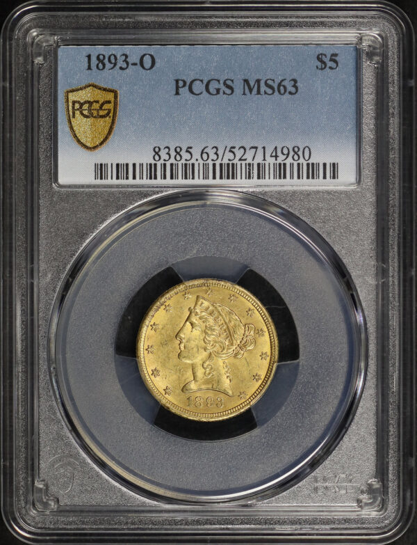 Obverse of this 1893-O Liberty Head $5 PCGS MS-63